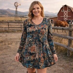 Dress A-Line Size L Aztec Western-Core Tribal Indie Aesthetic Desert‎ Vibe Comfy